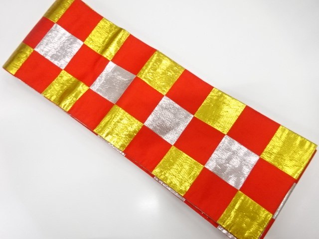 JAPANESE KIMONO / ANTIQUE HANHABA OBI FOR DANCING / WOVEN CHECKERBOARD